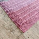 Pink and Grey Cotton Yoga Mat | Handwoven Color Block Meditation Rug with Fringe | Boho Washable Pilates Mat | Woven Workout Rug view 7