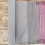 Pink and Grey Cotton Yoga Mat | Handwoven Color Block Meditation Rug with Fringe | Boho Washable Pilates Mat | Woven Workout Rug view 10