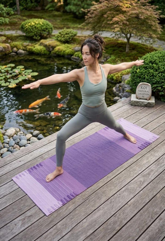 Handwoven Cotton Yoga Rug | Purple Gradient Eco-Friendly Workout Mat, Natural Non-Toxic Meditation Mat, Ashtanga Practice Rug