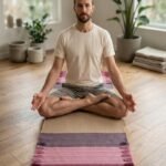 Woven Cotton Yoga Mat with Fringe, Pink & Beige Color Block Meditation Rug, Boho Eco-Friendly Ashtanga Mat, Minimalist Workout Runner view 10