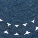 Navy Blue Oval Jute Rug | Hand Braided Scalloped Edge Area Rug | Boho Coastal Living Decor | Solid Blue Circle Border Carpet | Custom Size view 2