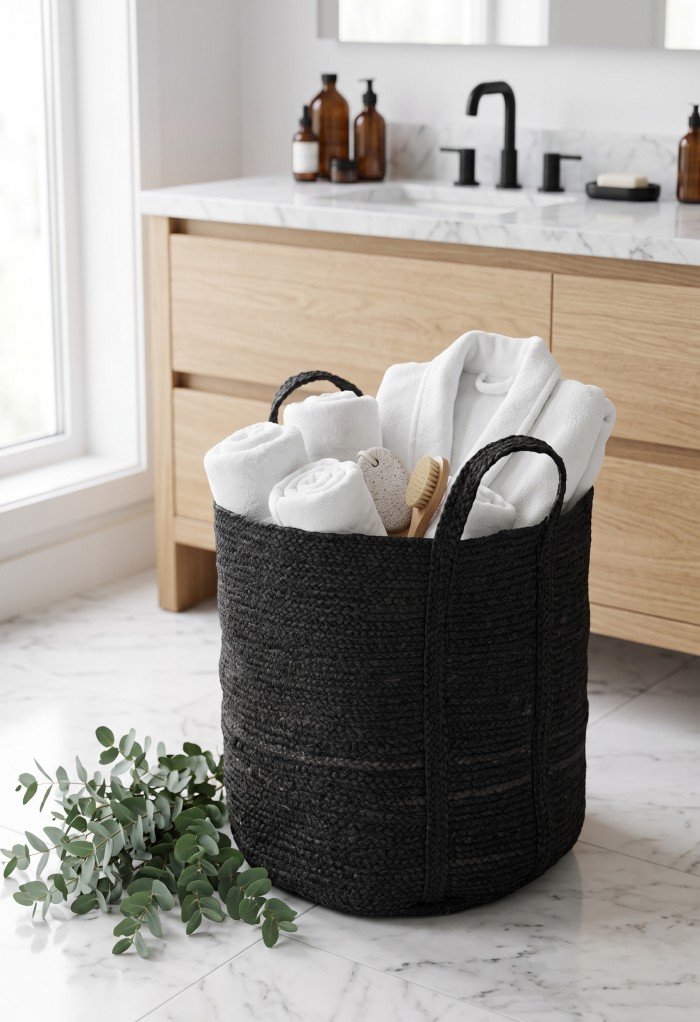lack Jute Laundry Basket with Handles | Large Woven Storage Hamper for Bathroom | Boho Decor Towel Basket | Eco-Friendly Rope Bin