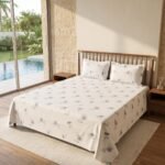 Hand Block Printed 100% Cotton Sheet Set – Lavender Floral Motif on Crisp White, Boho Artisan Bedding view 25