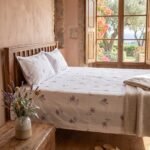 Hand Block Printed 100% Cotton Sheet Set – Lavender Floral Motif on Crisp White, Boho Artisan Bedding view 22