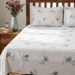 Hand Block Printed 100% Cotton Sheet Set – Lavender Floral Motif on Crisp White, Boho Artisan Bedding view 20