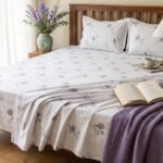 Hand Block Printed 100% Cotton Sheet Set – Lavender Floral Motif on Crisp White, Boho Artisan Bedding view 16