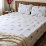 Hand Block Printed 100% Cotton Sheet Set – Lavender Floral Motif on Crisp White, Boho Artisan Bedding view 19