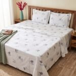Hand Block Printed 100% Cotton Sheet Set – Lavender Floral Motif on Crisp White, Boho Artisan Bedding view 18