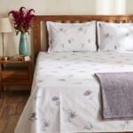 Hand Block Printed 100% Cotton Sheet Set – Lavender Floral Motif on Crisp White, Boho Artisan Bedding view 17