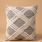 Neutral Tufted Geometric Pillow Cover | Grey & White Boho Throw Pillow | Shaggy Cotton Sofa Cushion | Rustic Living Room Decor view 3