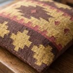 Textured Boho Accent Pillow – Brown & Mustard Aztec Tribal Woven Wool Couch Cushion view 11