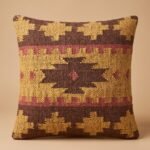 Textured Boho Accent Pillow – Brown & Mustard Aztec Tribal Woven Wool Couch Cushion view 9