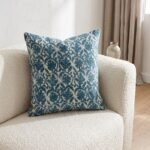 Indigo Blue Block Print Cushion Cover | Botanical Cotton Throw Pillow | Floral Motif Sofa Pillowcase | Boho Farmhouse Living Room Decor view 5