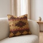 Textured Boho Accent Pillow – Brown & Mustard Aztec Tribal Woven Wool Couch Cushion view 7