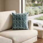 Indigo Blue Block Print Cushion Cover | Botanical Cotton Throw Pillow | Floral Motif Sofa Pillowcase | Boho Farmhouse Living Room Decor view 6