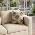 Neutral Tufted Geometric Pillow Cover | Grey & White Boho Throw Pillow | Shaggy Cotton Sofa Cushion | Rustic Living Room Decor view 5
