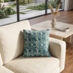 Indigo Blue Block Print Cushion Cover | Botanical Cotton Throw Pillow | Floral Motif Sofa Pillowcase | Boho Farmhouse Living Room Decor view 7