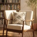 Neutral Tufted Geometric Pillow Cover | Grey & White Boho Throw Pillow | Shaggy Cotton Sofa Cushion | Rustic Living Room Decor view 6