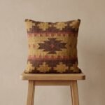 Textured Boho Accent Pillow – Brown & Mustard Aztec Tribal Woven Wool Couch Cushion view 5