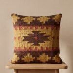 Textured Boho Accent Pillow – Brown & Mustard Aztec Tribal Woven Wool Couch Cushion view 4