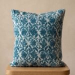Indigo Blue Block Print Cushion Cover | Botanical Cotton Throw Pillow | Floral Motif Sofa Pillowcase | Boho Farmhouse Living Room Decor view 9
