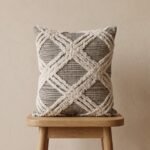 Neutral Tufted Geometric Pillow Cover | Grey & White Boho Throw Pillow | Shaggy Cotton Sofa Cushion | Rustic Living Room Decor view 7
