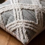 Neutral Tufted Geometric Pillow Cover | Grey & White Boho Throw Pillow | Shaggy Cotton Sofa Cushion | Rustic Living Room Decor view 2
