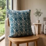 Indigo Blue Block Print Cushion Cover | Botanical Cotton Throw Pillow | Floral Motif Sofa Pillowcase | Boho Farmhouse Living Room Decor view 10