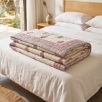 Indian Hand Block Print Floral Quilt | 100% Cotton Lightweight Summer Blanket | Pink Motif Boho Bedspread | Jaipuri Razai view 3