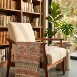 Indian Hand Block Print Cotton Throw Blanket | Boho Fringed Couch Throw | Red & Grey Geometric Sofa Cover | Bohemian Aesthetic Home Decor view 15