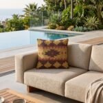Textured Boho Accent Pillow – Brown & Mustard Aztec Tribal Woven Wool Couch Cushion view 2