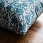 Indigo Blue Block Print Cushion Cover | Botanical Cotton Throw Pillow | Floral Motif Sofa Pillowcase | Boho Farmhouse Living Room Decor view 2