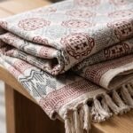 Indian Hand Block Print Cotton Throw Blanket | Boho Fringed Couch Throw | Red & Grey Geometric Sofa Cover | Bohemian Aesthetic Home Decor view 6