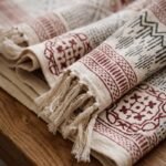 Indian Hand Block Print Cotton Throw Blanket | Boho Fringed Couch Throw | Red & Grey Geometric Sofa Cover | Bohemian Aesthetic Home Decor view 4