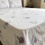 Hand Block Printed 100% Cotton Sheet Set – Lavender Floral Motif on Crisp White, Boho Artisan Bedding view 15