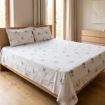 Hand Block Printed 100% Cotton Sheet Set – Lavender Floral Motif on Crisp White, Boho Artisan Bedding view 4
