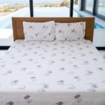 Hand Block Printed 100% Cotton Sheet Set – Lavender Floral Motif on Crisp White, Boho Artisan Bedding view 3