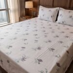 Hand Block Printed 100% Cotton Sheet Set – Lavender Floral Motif on Crisp White, Boho Artisan Bedding view 1