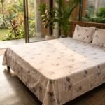 Hand Block Printed 100% Cotton Sheet Set – Lavender Floral Motif on Crisp White, Boho Artisan Bedding view 9