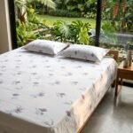 Hand Block Printed 100% Cotton Sheet Set – Lavender Floral Motif on Crisp White, Boho Artisan Bedding view 7