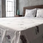 Hand Block Printed 100% Cotton Sheet Set – Lavender Floral Motif on Crisp White, Boho Artisan Bedding view 6