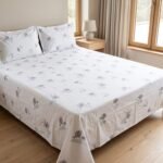 Hand Block Printed 100% Cotton Sheet Set – Lavender Floral Motif on Crisp White, Boho Artisan Bedding view 5