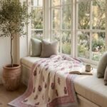 Indian Hand Block Print Floral Quilt | 100% Cotton Lightweight Summer Blanket | Pink Motif Boho Bedspread | Jaipuri Razai view 4