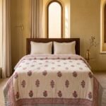 Indian Hand Block Print Floral Quilt | 100% Cotton Lightweight Summer Blanket | Pink Motif Boho Bedspread | Jaipuri Razai view 15