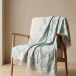 Cotton Throw Blanket with Tassels | Floral Leaf Digital Print Blue Blanket | Summer Decorative Throw | Minimalist Scandi Bedding view 13
