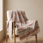 Indian Hand Block Print Cotton Throw Blanket | Boho Fringed Couch Throw | Red & Grey Geometric Sofa Cover | Bohemian Aesthetic Home Decor view 10