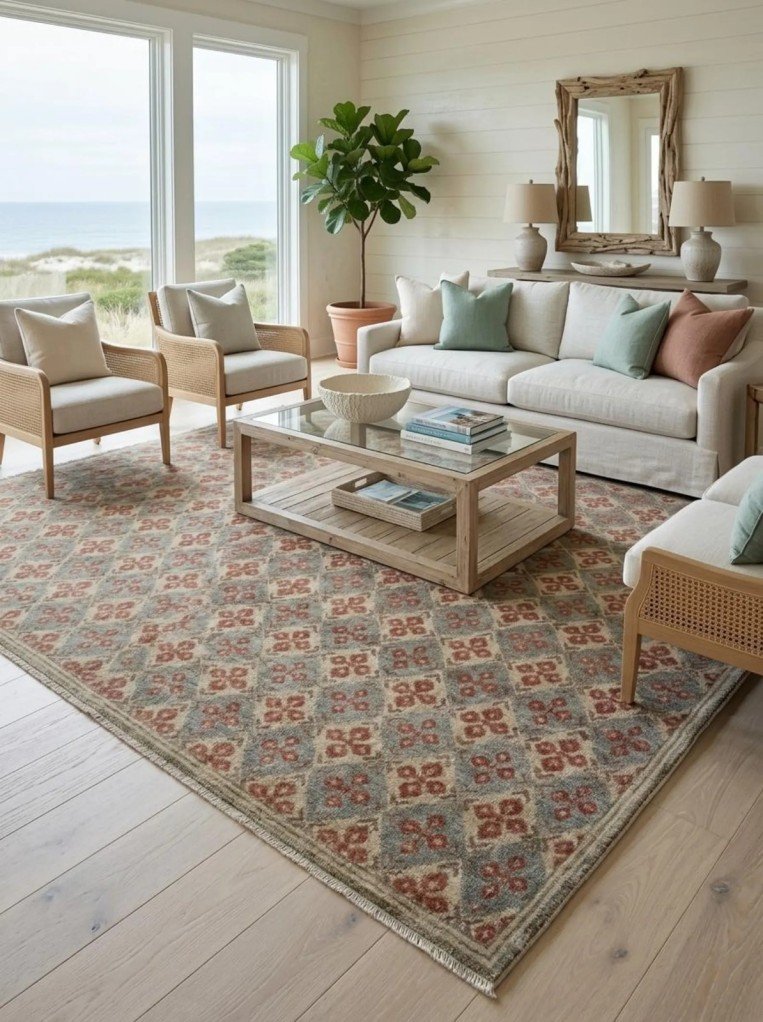 Traditional Oushak Wool Carpet | Handmade Indian Rug Craftsmanship