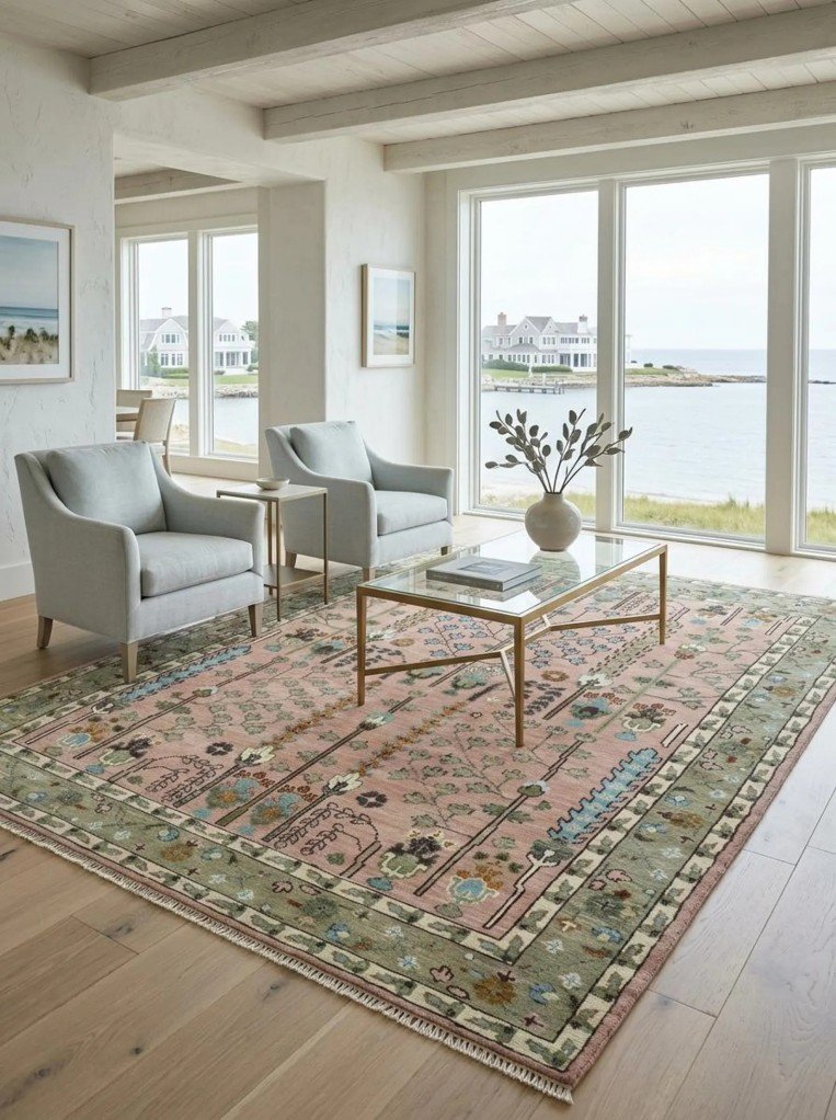 Handcrafted Oushak Wool Rug | Elegant Traditional Carpet Design