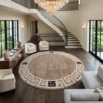 Oushak Wool Knotted Round Rug | Handmade Carpet for Luxury Interiors view 4