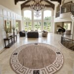 Oushak Wool Knotted Round Rug | Handmade Carpet for Luxury Interiors view 3